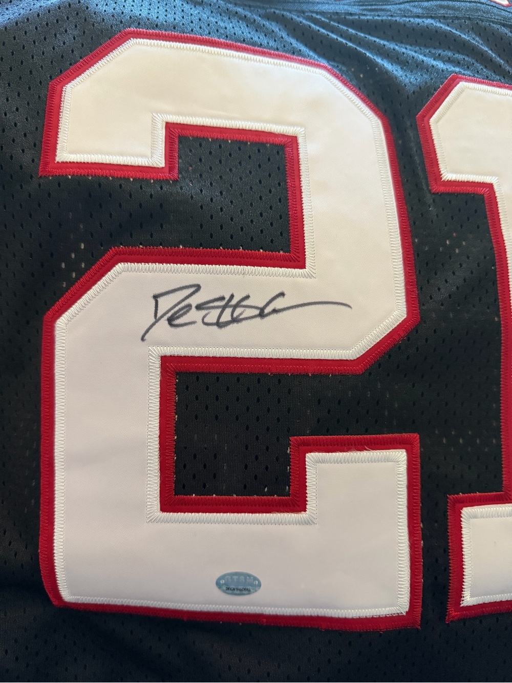 Deion Sanders Autographed Mitchell & Ness Black and Cream Falcons Jersey